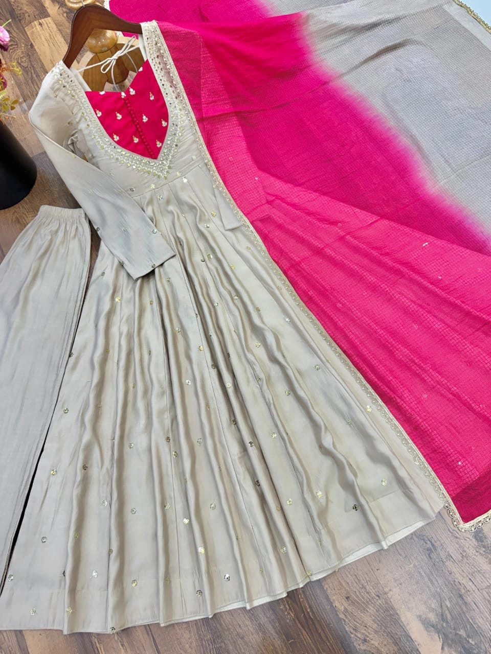 Roman Silk Anarkali Set