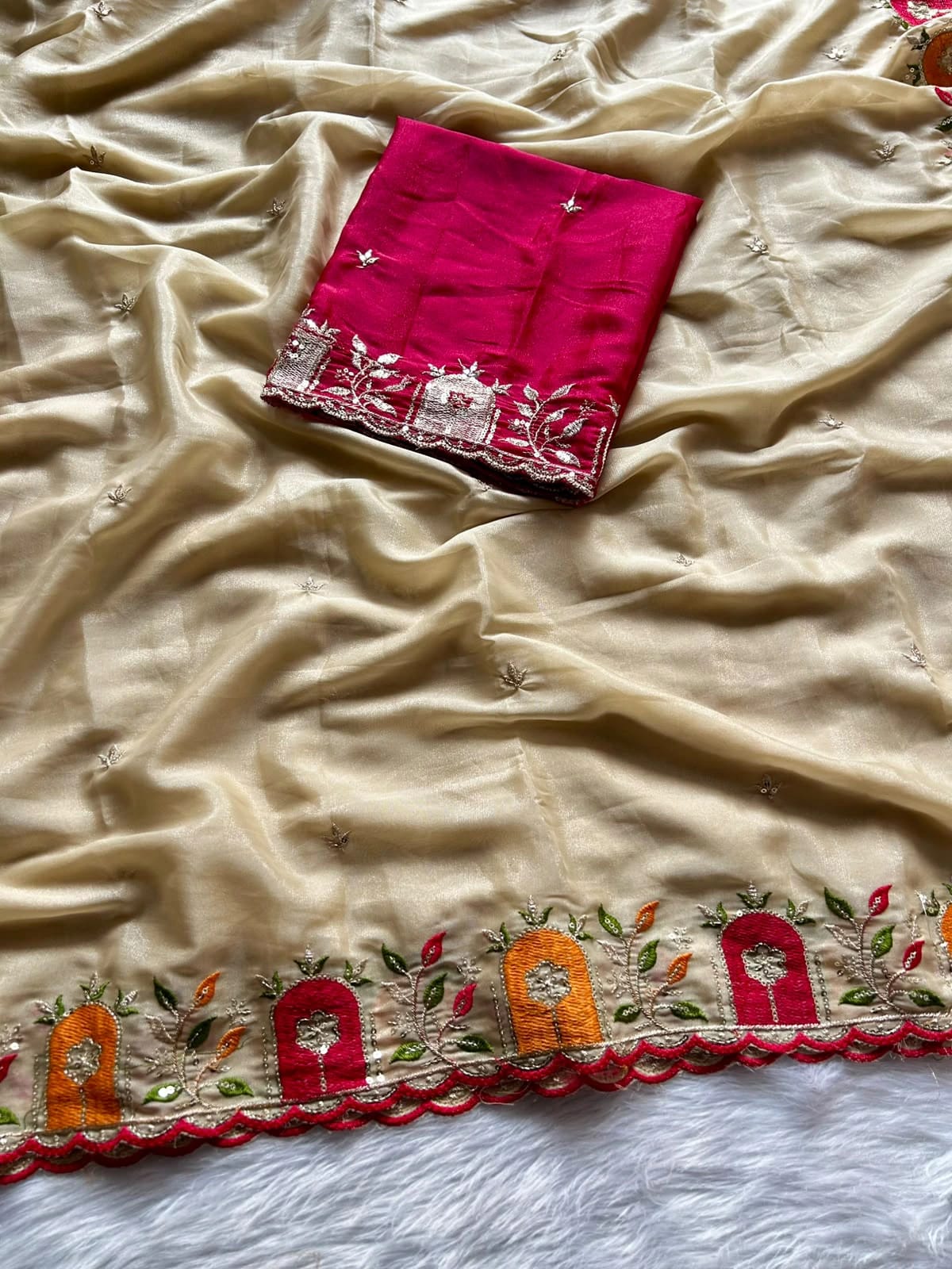 Georgette Embroidered Saree With Blouse