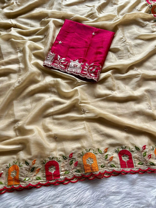 Georgette Embroidered Saree With Blouse