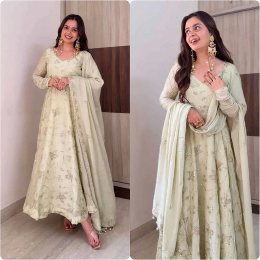 Fendy Silk Gown With Dupatta