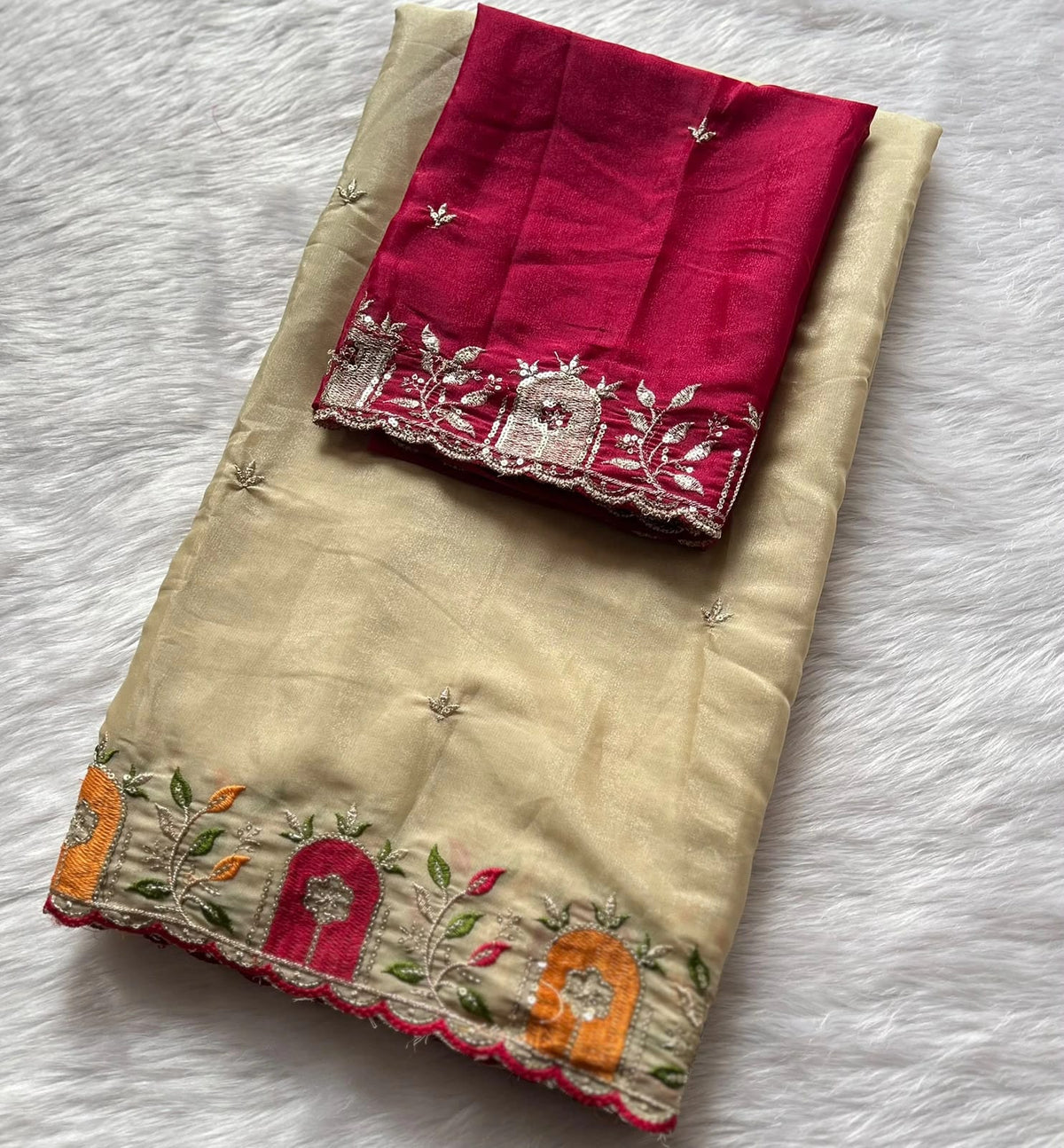 Georgette Embroidered Saree With Blouse