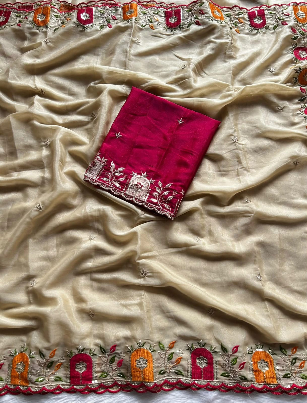 Georgette Embroidered Saree With Blouse