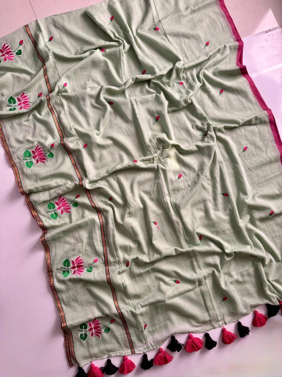 Mul Cotton Embroidered Saree