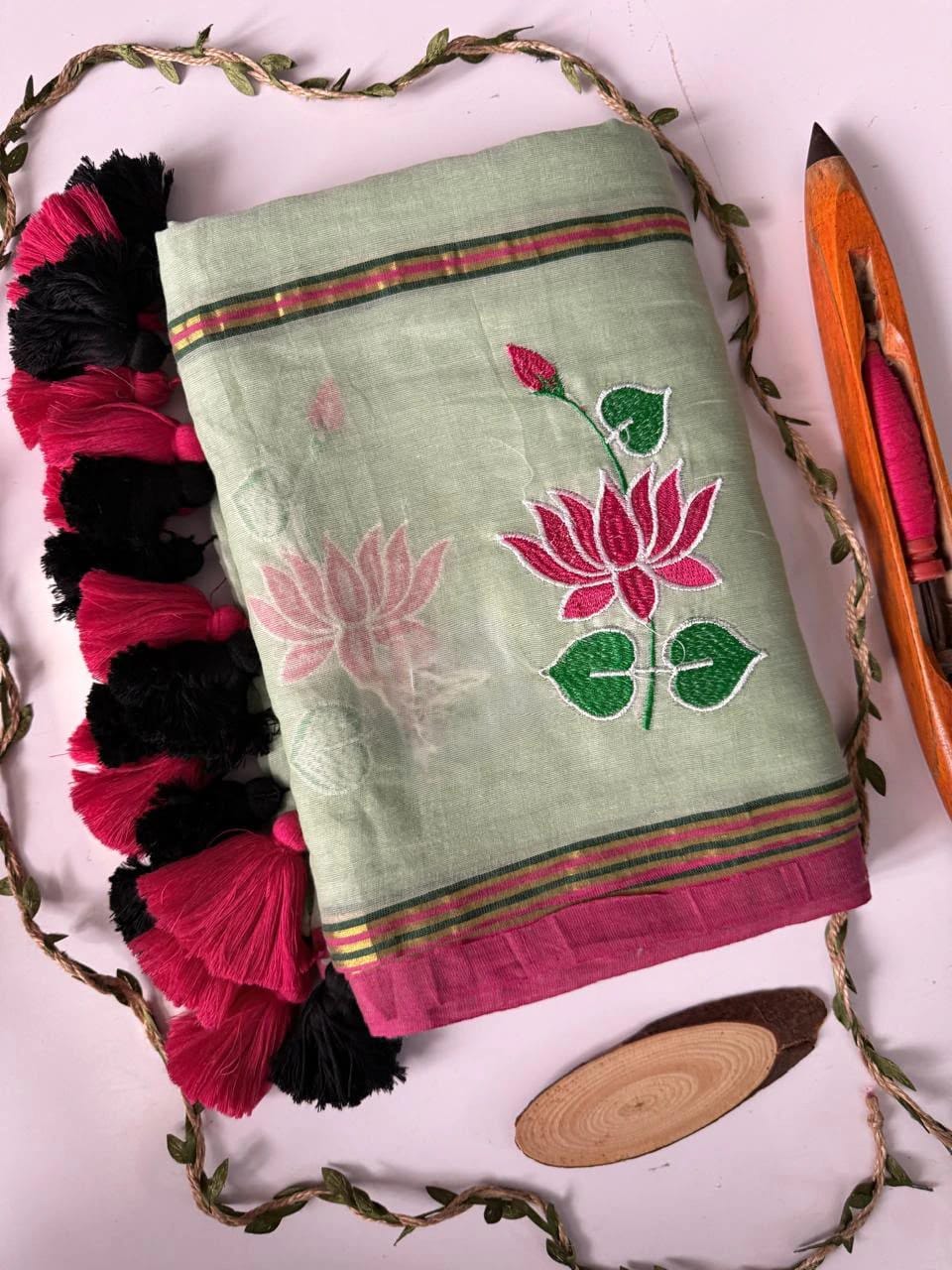 Mul Cotton Embroidered Saree