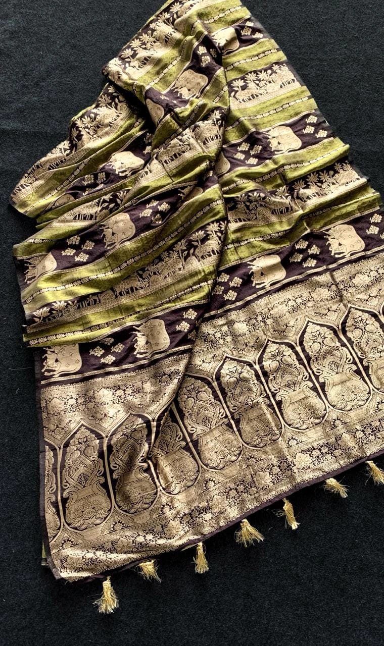 Khadi Crepe Tissue Paithani Silk Weaving Saree.