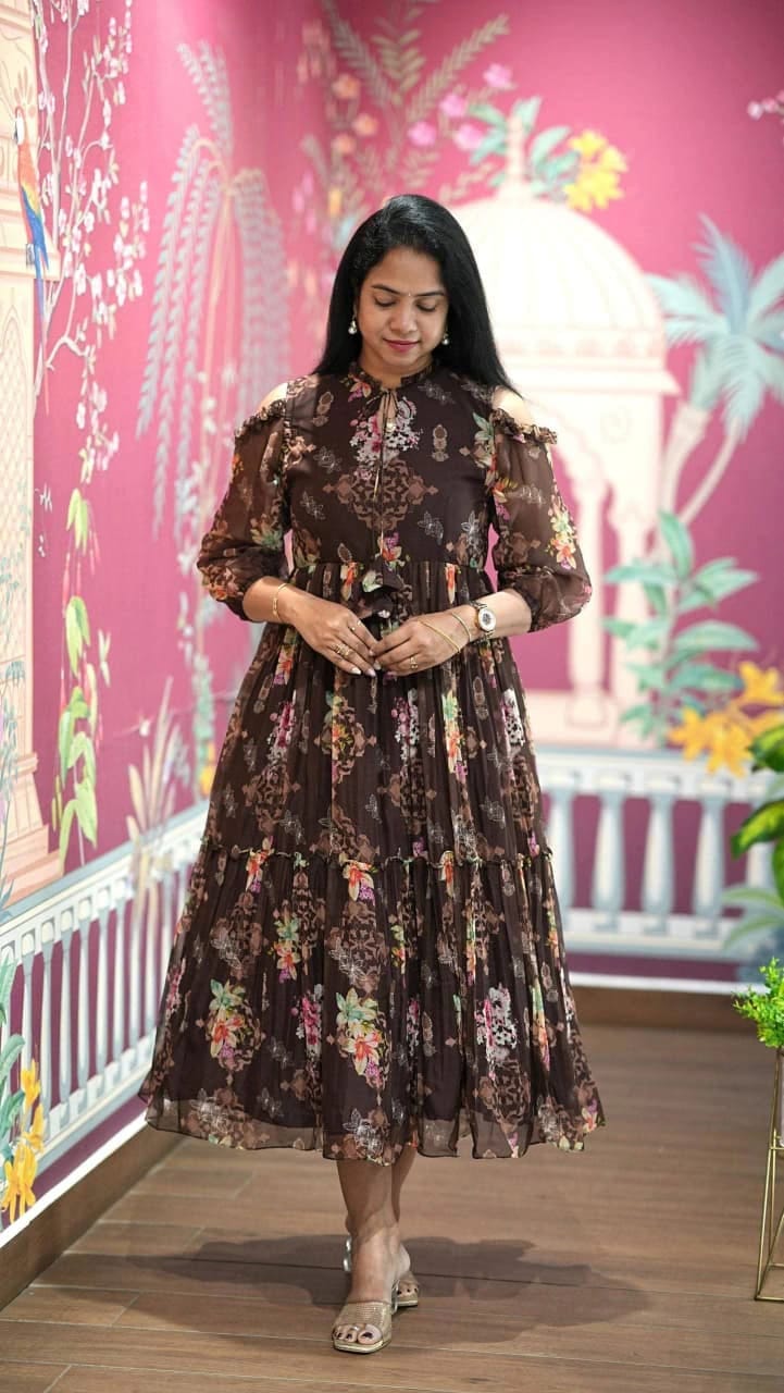 Georgette Floral Gown Dress