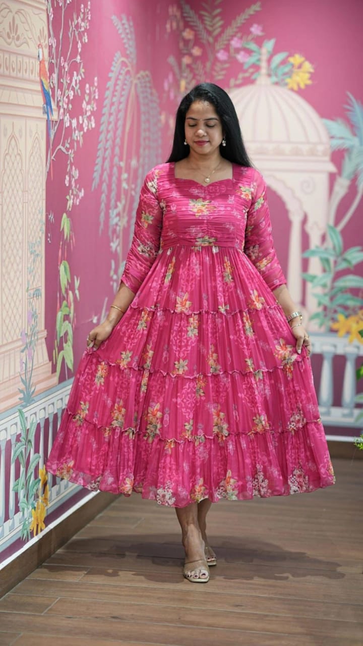 Georgette Floral Gown Dress