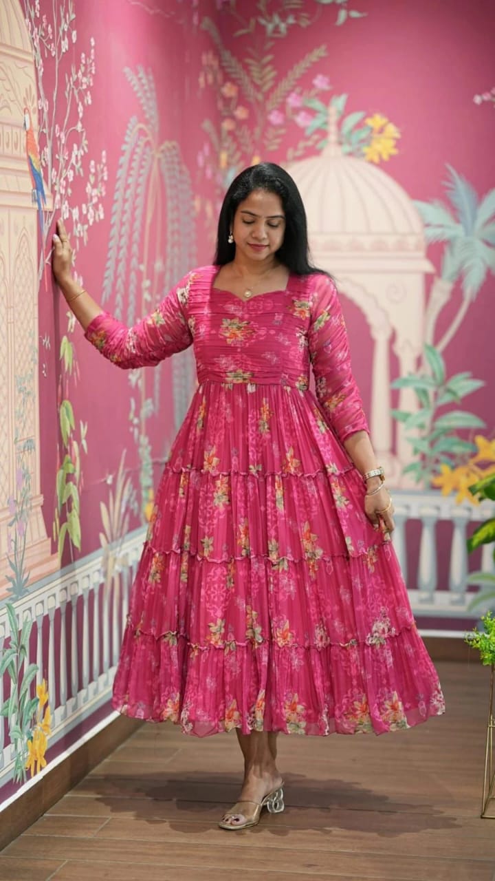 Georgette Floral Gown Dress