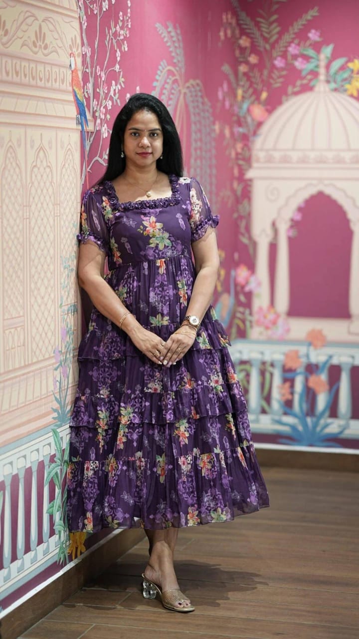 Georgette Floral Gown Dress