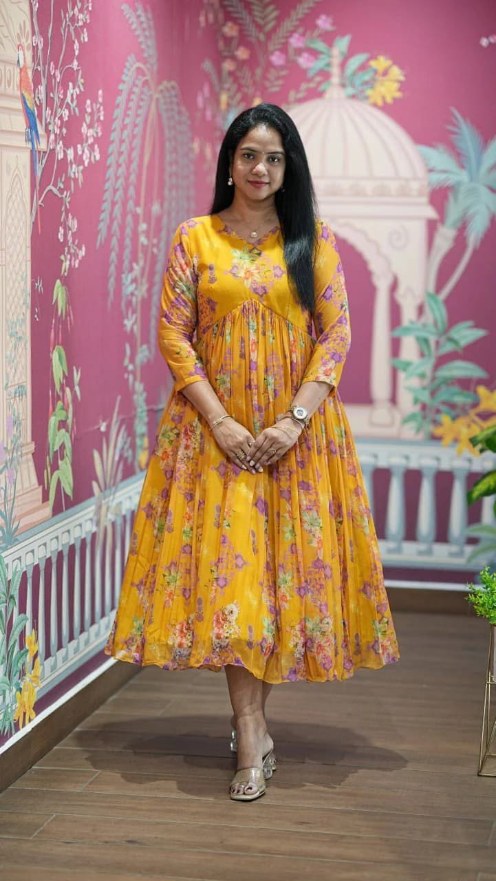 Georgette Floral Gown Dress