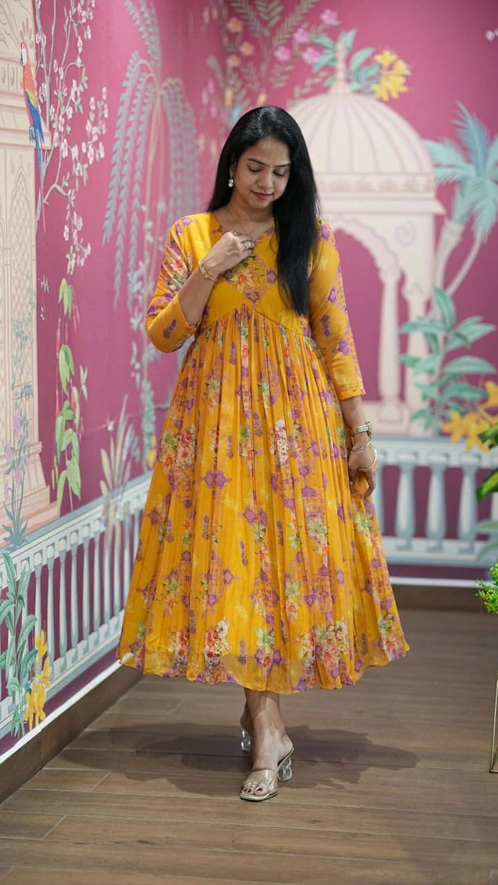 Georgette Floral Gown Dress