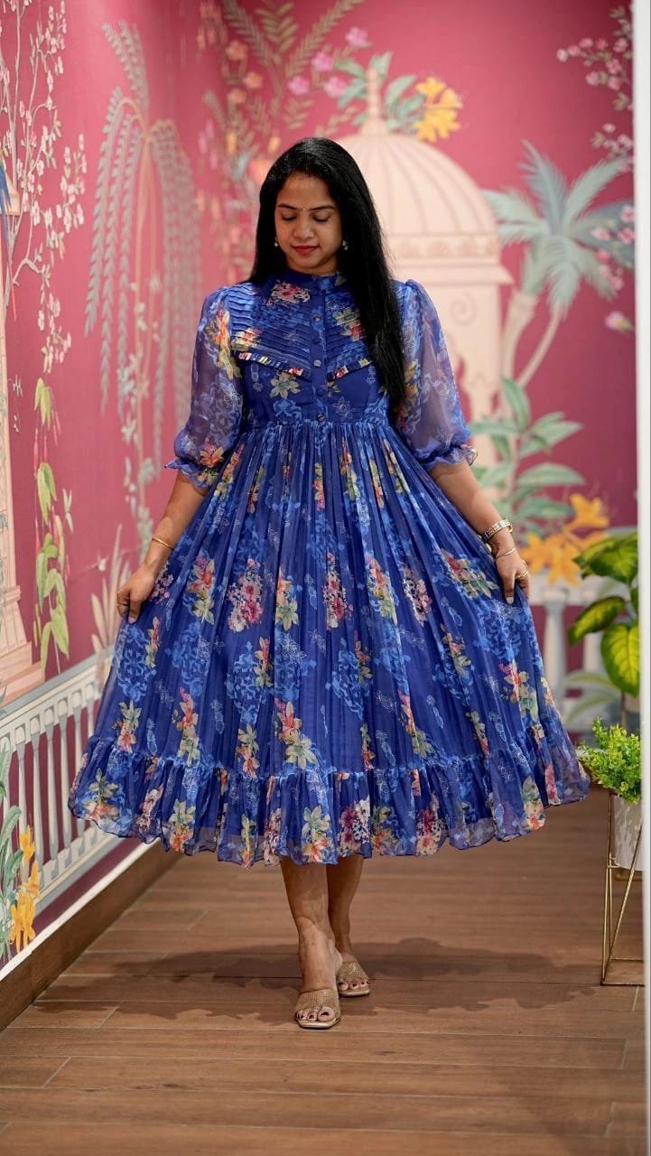 Georgette Floral Gown Dress
